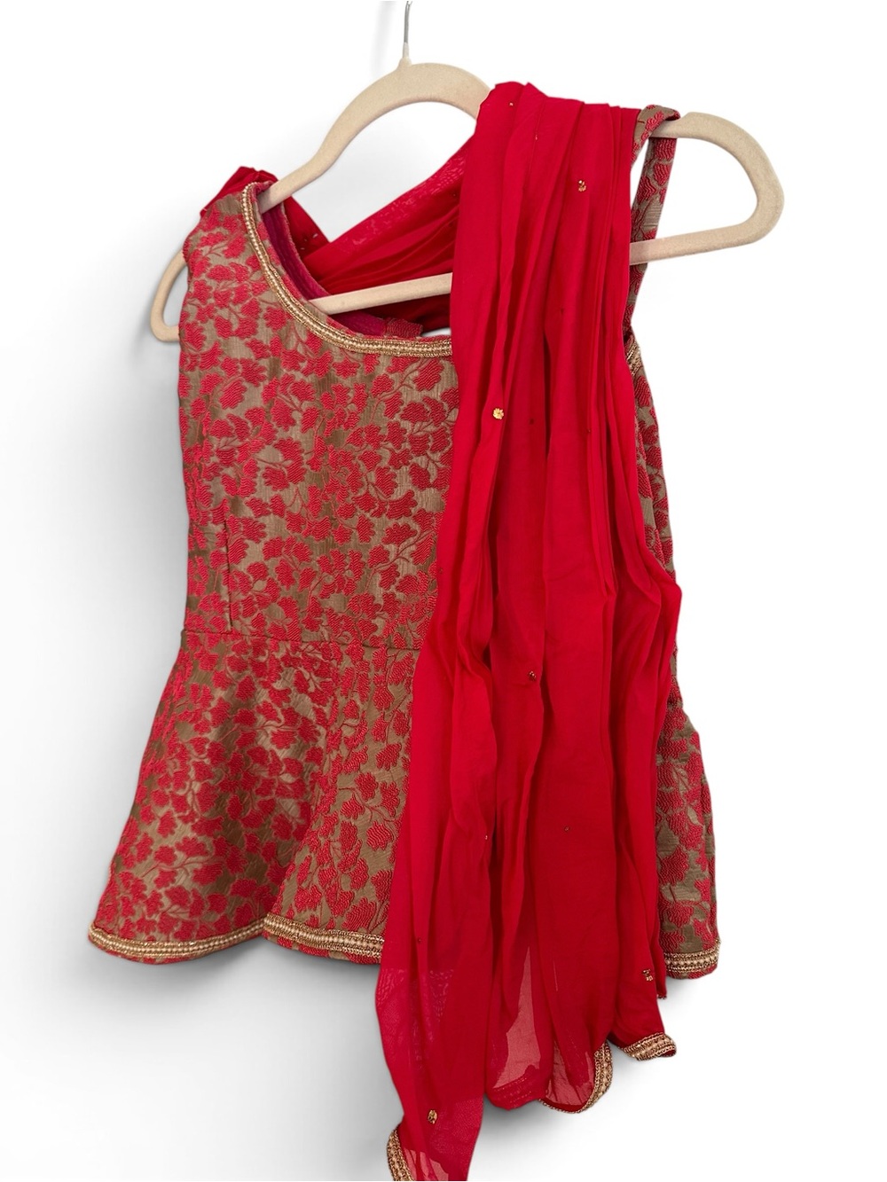 Hot Pink XS Floral Brocade Peplum Top with Attached Matching Scarf